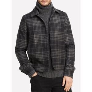 Vince Men’s Wool Blend Plaid Trucker Jacket Black Gray Sz Small Preppy Classic